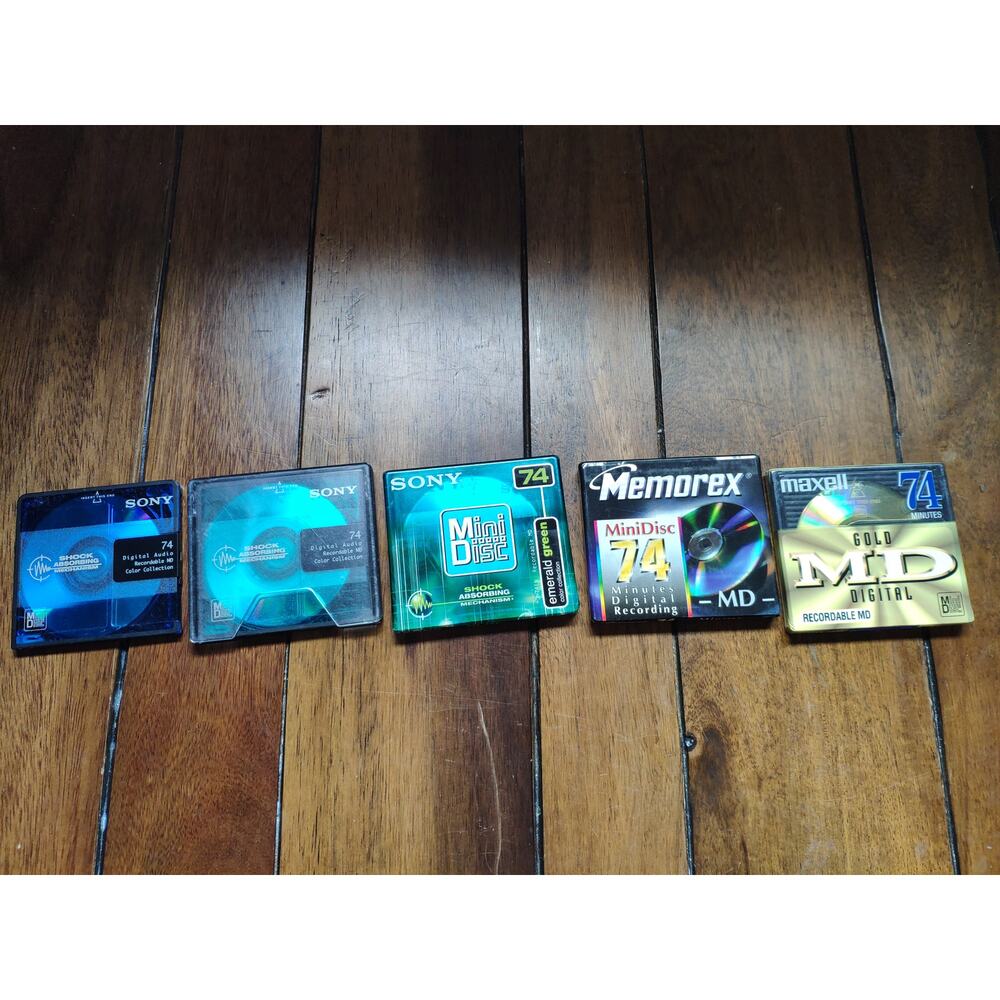 Lot of 5 Vintage MiniDiscs - Sony, Maxell, Memorex - Sealed